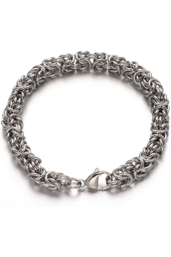 1 pc Tarnish Resistant 304 Stainless Steel Byzantine Chains Bracelets Chainmaille Weaves Jewelry with Lobster Claw Clasps Stainless Steel Color 8-1/8 inch(205mm)