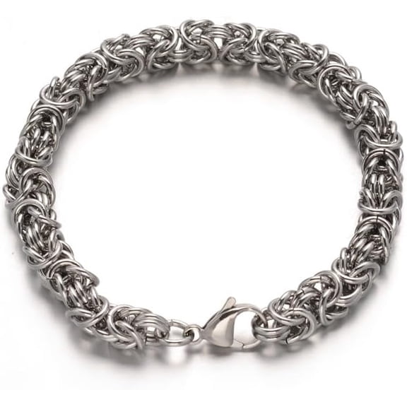 1 pc Tarnish Resistant 304 Stainless Steel Byzantine Chains Bracelets Chainmaille Weaves Jewelry with Lobster Claw Clasps Stainless Steel Color 8-1/8 inch(205mm)