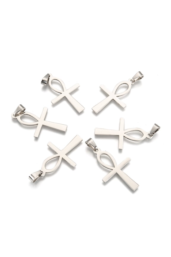 1 pc Tarnish Resistant Easter Theme 304 Stainless Steel Pendants Ankh Cross Stainless Steel color 44.5x27x1.5mm Hole: 5x9mm