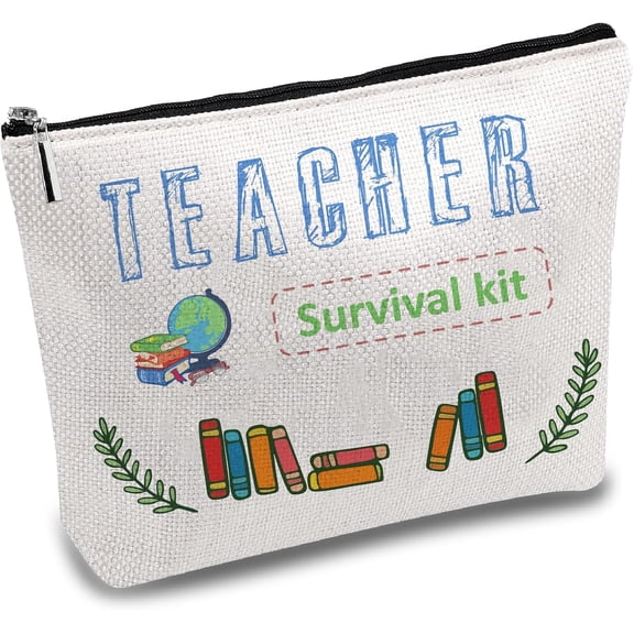 1 pc Teacher Pencil Case Makeup Bag Canvas Cosmetic Bag Multi Purpose Pen Case Zipper Toiletry Travel Bag Purse Pouches Portable Survival Kit Large for Best Teacher Graduation Gifts 10 x 7Inch
