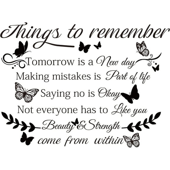 1 pc Things to Remember Wall Decal Butterfly with Text Inspirational Wall Art Removable PVC Wall Sticker for Bedroom Living Room School Decorations