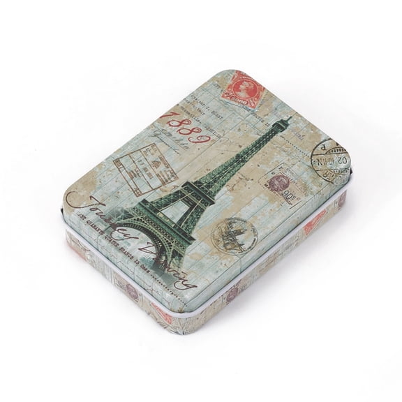 1 pc Tinplate Storage Box Jewelry Box for DIY Candles Dry Storage Spices Candy Rectangle with Eiffel Tower Pattern Colorful 9.6x7x2.2cm
