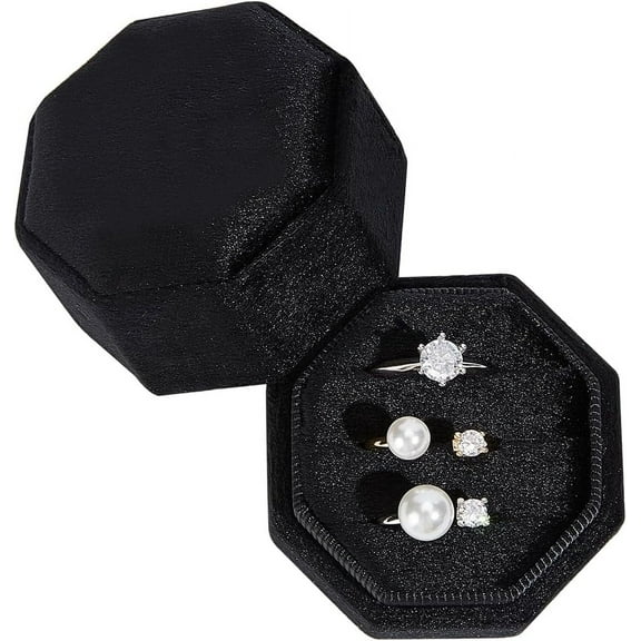 1 pc Velvet Cover Plastic Couple Ring Box Wedding Ring Gift Case Octagon White 5.1x5.1x5cm