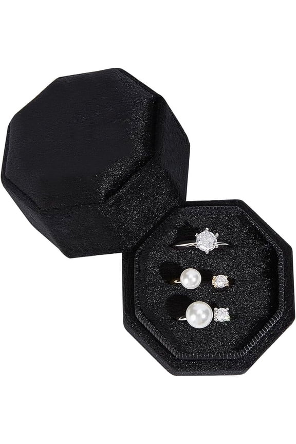 1 pc Velvet Cover Plastic Couple Ring Box Wedding Ring Gift Case Octagon White 5.1x5.1x5cm