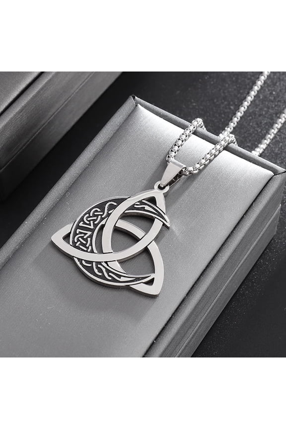 1 pc Viking Triskelion Knot Moon Stainless Steel Pendant Necklaces for Men Stainless Steel Color 23.62 inch(60cm)