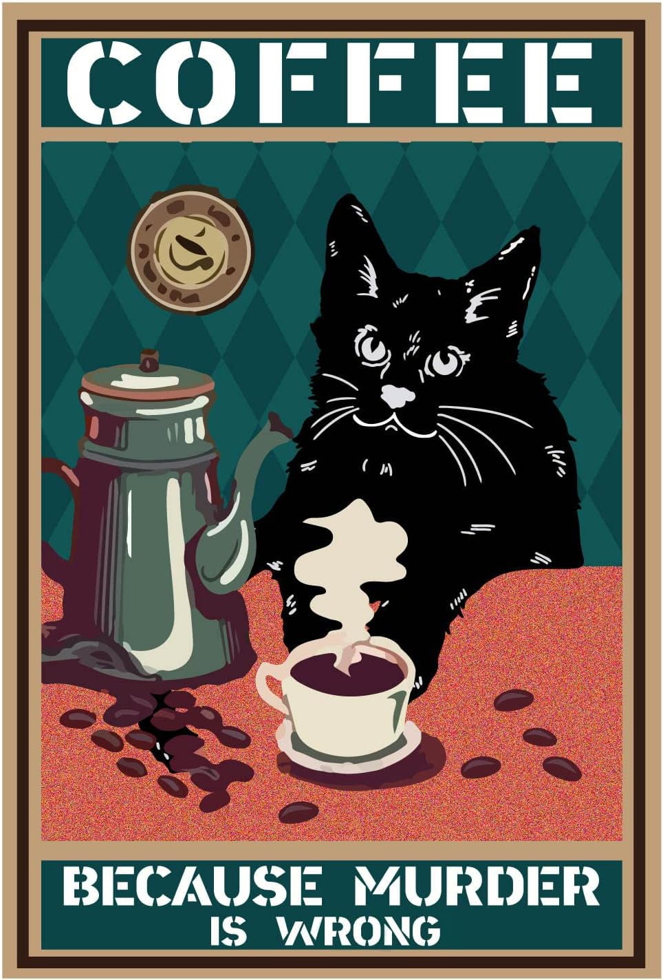 Targa In Metallo Vintage 20x30 Cm Con Scritta 'Cat Cooking Because Murder Is Wrong' - Decorazione Da Parete Umoristica