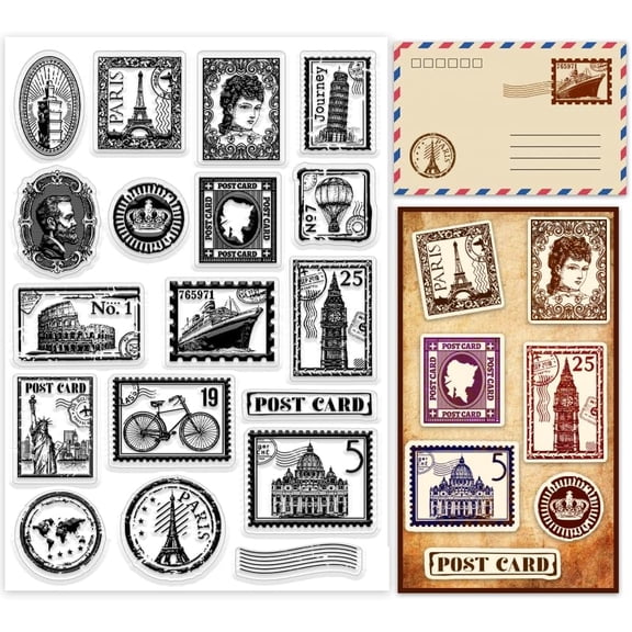1 pc Vintage Clear Stamp Postage Rubber Stamp Badge Travel Silicone Stamp for DIY Scrapbooking Invitation Cards Journal Gift Tags Paper Crafting Postcards Christmas Decoration