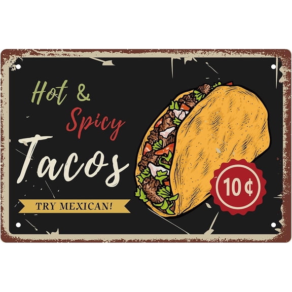 1 pc Vintage Metal Iron Tin Sign Poster Wall Decor for Bars Restaurants Cafes Pubs Vertical Rectangle Mexican Taco Food Pattern 300x200x2.2mm Hole: 5x5mm