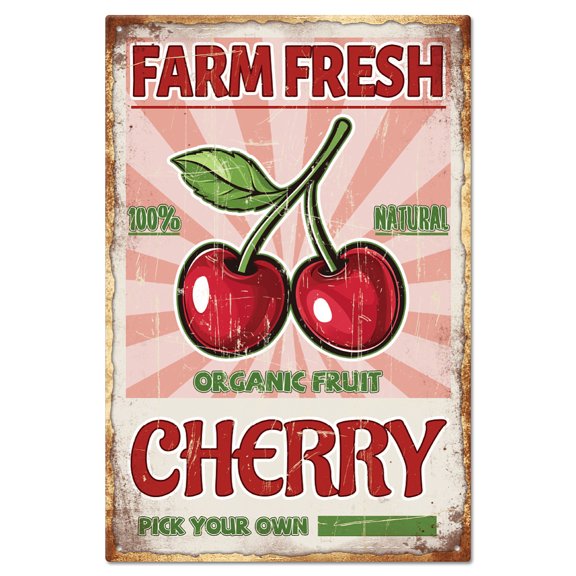 1 pc Vintage Metal Tin Sign Iron Wall Decor for Bars Restaurants Cafe Pubs Rectangle Cherry 300x200x2.2mm