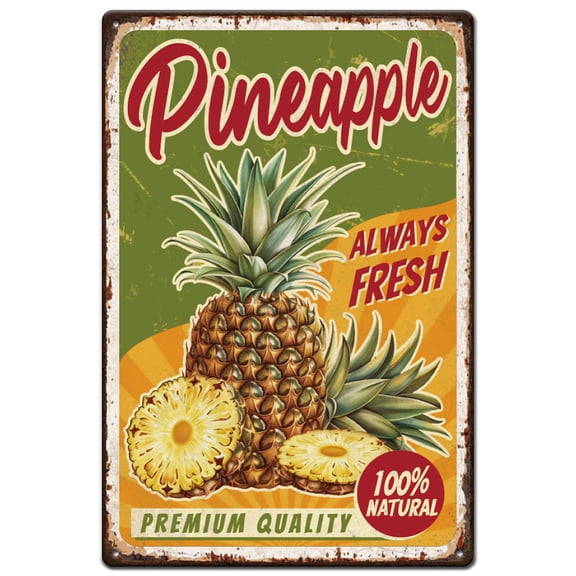 1 pc Vintage Metal Tin Sign Iron Wall Decor for Bars Restaurants Cafe Pubs Rectangle Pineapple 300x200x2.2mm