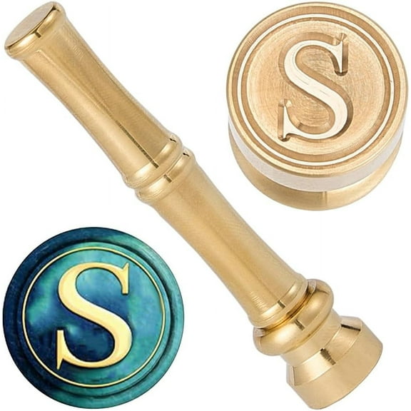 1 pc W Wax Seal Stamp Letter Sealing Stamps 15mm Mini Golden Metal Brass Retro Alphabet Initial Stamp with Metal Bamboo Stick Handle for Cards Making Envelope Wrap Wedding Party Invitations Decor