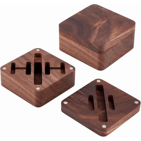 1 pc Walnut Wood Badge Storage Gift Box Squsre with Coffee 6x6x3.1cm