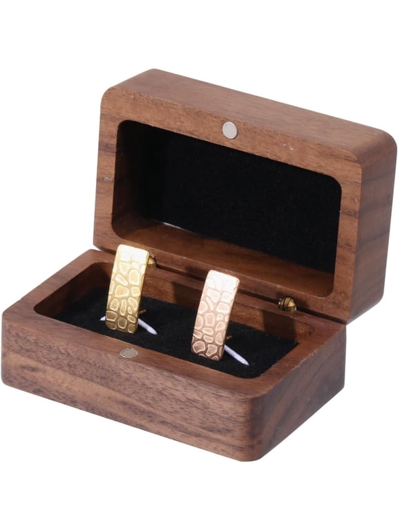 1 pc Walnut Wooden Cufflink Gift Box Small Vintage Rustic Gifts Box for Men Wedding Bussiness Anniversary Birthday Valentine's Day 2.8x1.8x1.4inch