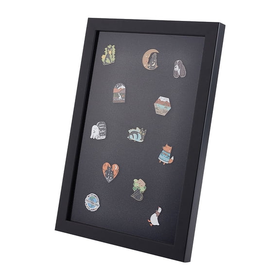 1 pc Wood & Plastic Rectangle Photo Frame Stand for Badge Storage Black 329x229x23mm