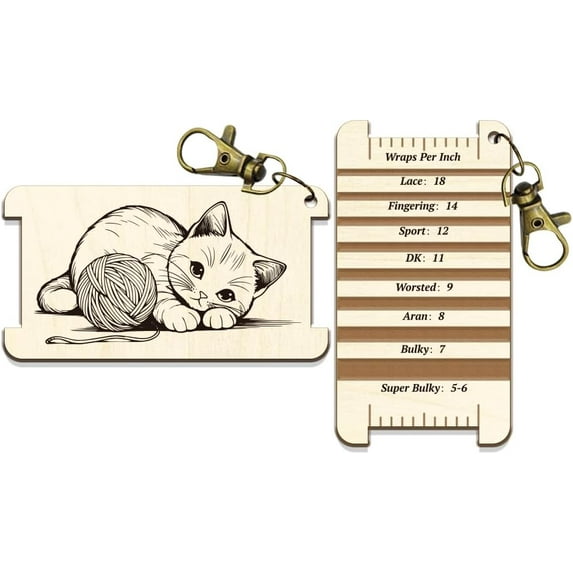 1 pc Wooden Knitting Tool Wraps Per Inch Guide Ruler Cat Shape 7.5x4x0 ...