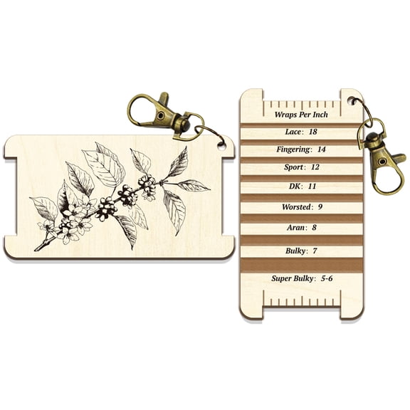 1 pc Wooden Knitting Tool Wraps Per Inch Guide Ruler Coffee 7.5x4x0.3cm Hole: 3mm
