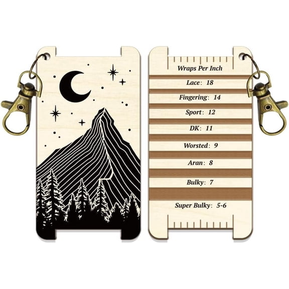 1 pc Wooden Knitting Tool Wraps Per Inch Guide Ruler Mountain 7.5x4x0.3cm Hole: 3mm