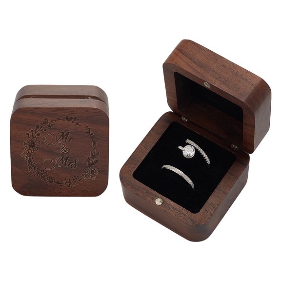 1 pc Wooden Rings Storage MagneticGift Boxes Square Camel 5.5x5.5x4cm