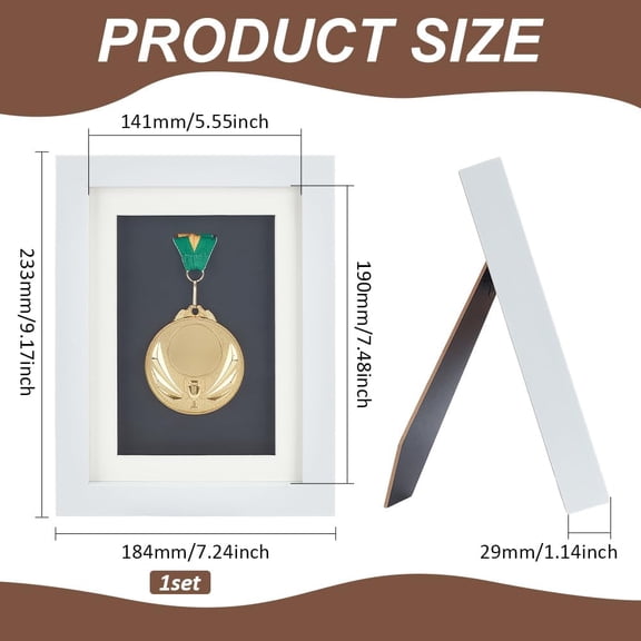 1 pc Wooden Single Medal Display Case Badge box Frame with Glass Windows Rectangle White 23.3x18.4cm