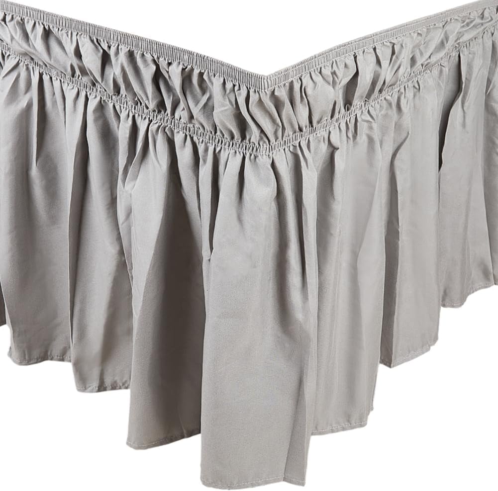 1 pc Wrap Around Bed Skirts for Queen Beds 19" Drop Bedding Queen Elastic Bed Ruffle Adjustable Easy Fit Wrinkle & Fade Resistant Machine Washable for Queen King C-King Size Beds Silver Grey