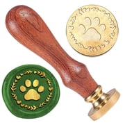 1 pc Wreath Pawprint Wax Seal Stamp Embossed Stamp Sealing Removable 1" Brass Wax Seal Stamp Head with Wooden Handle Wedding Invitations Envelopes Gift Packing Decoration Craft Adhesive Waxing