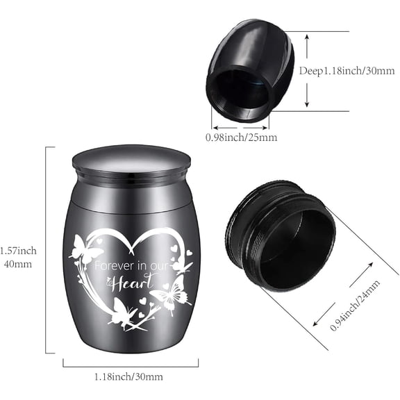 1 pc Zinc Alloy Cremation Urn for Commemorate Kinsfolk Black Heart 40.5x30mm Cremains Container Column
