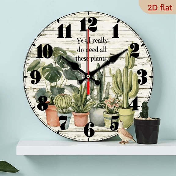 1 pc wall clock.Accurate timing, frameless design, simple and elegant. Silent movement, silent walking, healthy sleep every day,10*10inch.A few pots of cacti.