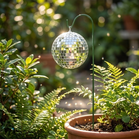 1 pcs 2026 New Disco Ball Garden Stakes, Mini Mirror Disco Balls on Sticks for Outdoor, Tiny Garden Disco Balls Waterproof, Silver Glitter Plant Stake Ornaments for Patio Lawn Pathway