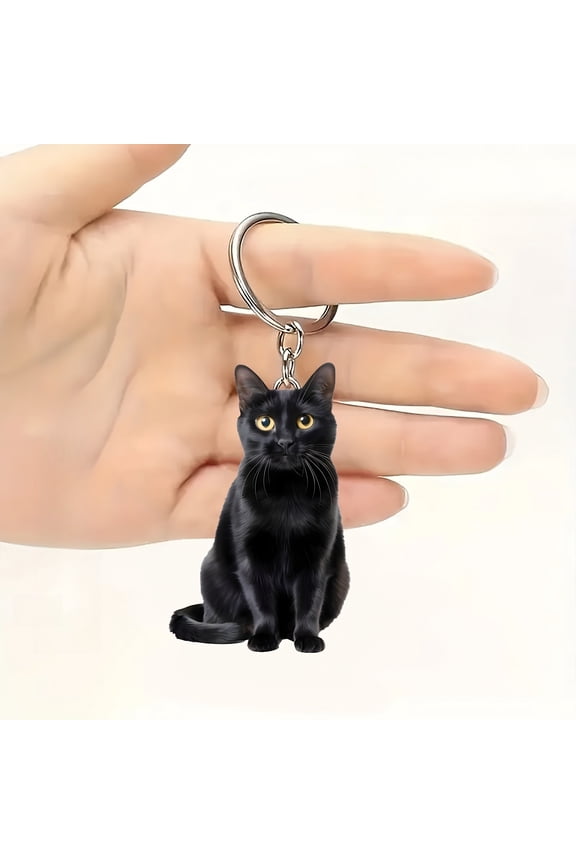 1 pcs 2D Flat Acrylic Black Cat Keychain Big Eye Design Holiday Gift for Friends