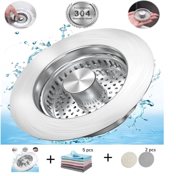 1 pcs 3 in 1 Kitchen Sink Drain Strainer Stopper, Brushed Stainless Steel SUS 304 Pop Up Sink Drain Stopper for Standard 3-1/2 Inch Drain Anti-Clogging Odor Prevention