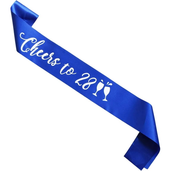 1 pcs Blue Cheers to 28 Years Birthday sash, Men or Woman 28th Birthday Gifts Party Supplies, Royal Blue Party Decorations