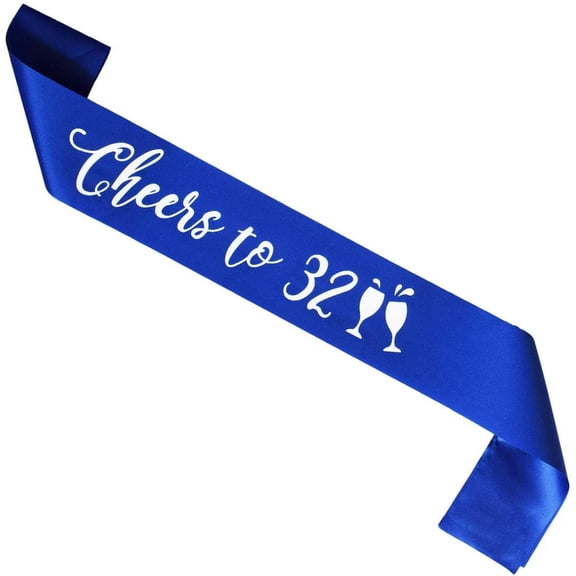 1 pcs Blue Cheers to 32 Years Birthday sash, Men or Woman 32nd Birthday Gifts Party Supplies, Royal Blue Party Decorations