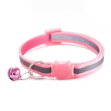 1 pcs Fashion Cat Head Pattern Adjustable Size with Bells Reflective Cat Neck Strap Pet Accessories Kitten Decor Cat Collar PINK