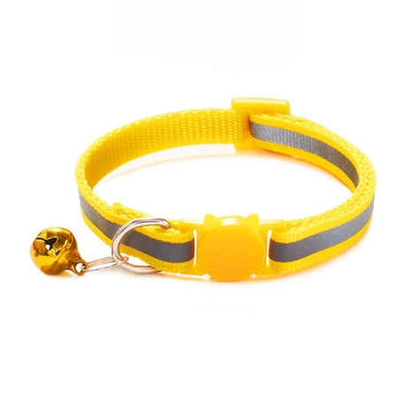 1 pcs Fashion Cat Head Pattern Adjustable Size with Bells Reflective Cat Neck Strap Pet Accessories Kitten Decor Cat Collar YELLOW
