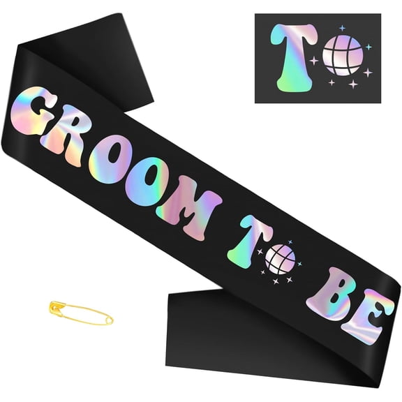 1 pcs Groom Bachelor Sash with Iridescent Foil, Black Groom to Be Sash for Bachelor Party Supplies, Decorations, Ideas, Gifts, Jokes and Favors, Extended Size Sash for Future Groom