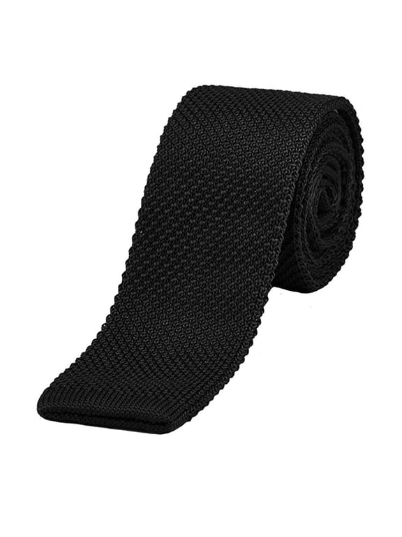 1 pcs Knitted Fabric Tie Knit Tie Necktie Washable Narrow Jersey Solid Color Flat Tie Narrow Flat Head-Black
