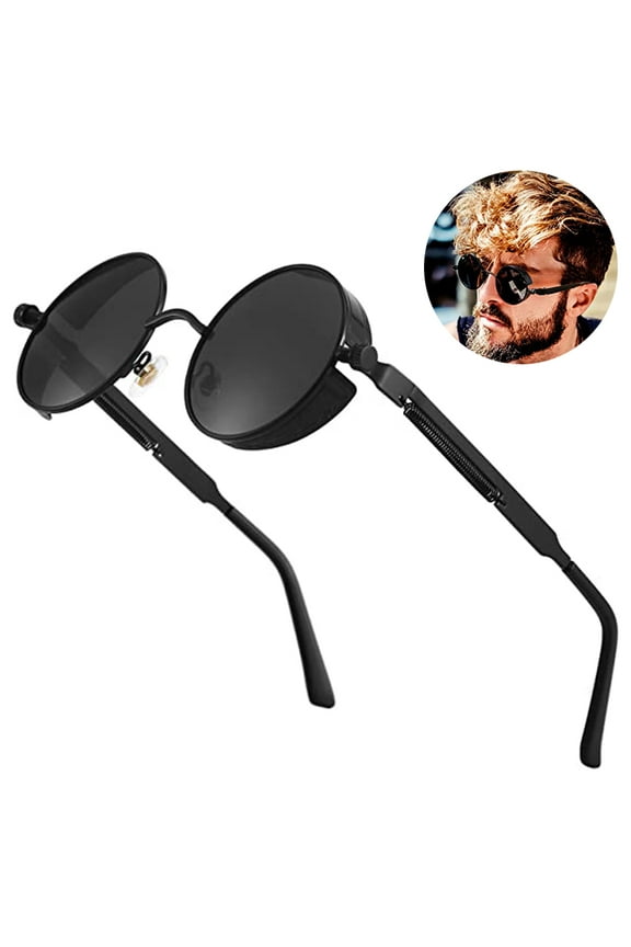 1 pcs Polarized Sunglasses For Men, Uv Protection, Round Gothic Shades Style Women, Metal Circle Frame