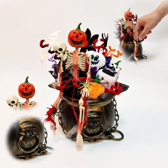 1 pcs, Pumpkin Skull Magic Bucket Figurine, Resin Decorative Container for Shelf Desk Table Display , A