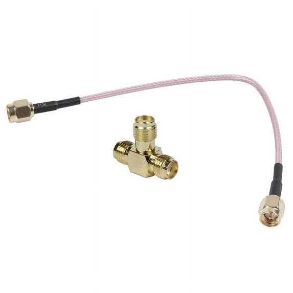1 pcs SMA Female to Two SMA Female Triple T RF Adapter Connector & 1 pcs SMA Male to SMA Male Connector Cable