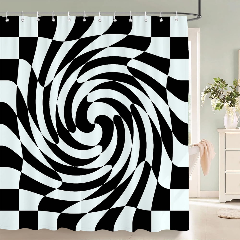 Black & White Raindrop Pattern Shower Curtain - Waterproof Polyester, Anti-Mold, 56x72 Inches, Includes 12 Hooks, Modern Bathroom Decor