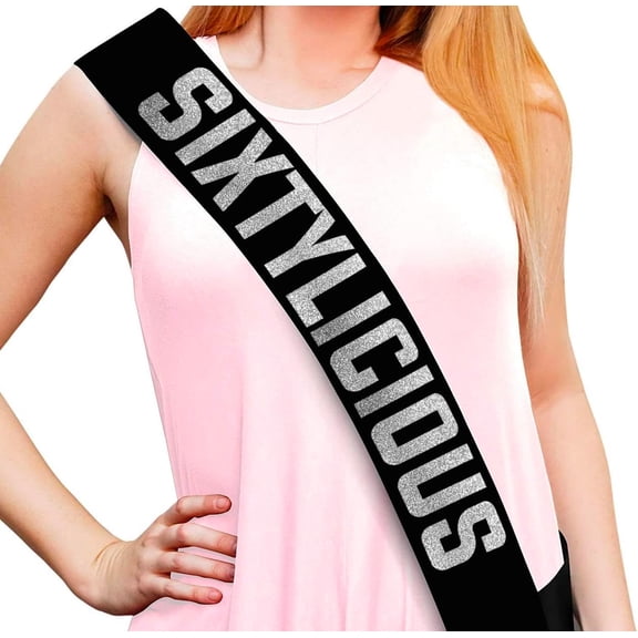1 pcs Sixtylicious Black and Silver Glitter Satin Sash - Happy 60th Birthday Party Supplies, Ideas and Decorations