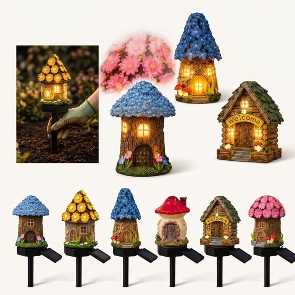 1 pcs, Solar Powered Resin Gnome Garden Stake Light,Solar Powered Mini House, Waterproof Mushroom House LED Landscape Lamp, Fantasy Aesthetic for Yard Path,Exterior Ambiance Light,Plant Pot , A
