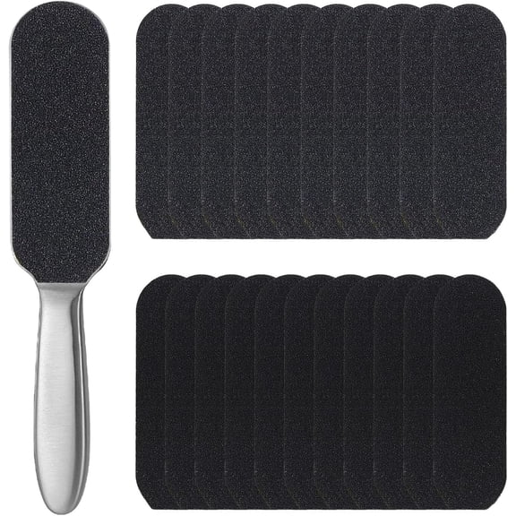 1 pcs Stainless Steel Foot File, Foot Scraper with 20 Pieces of Replacement Sandpaper (coarse/fine), Hard Skin Foot File and calluses Removal, Foot Care, Used for Pedicures, Salons
