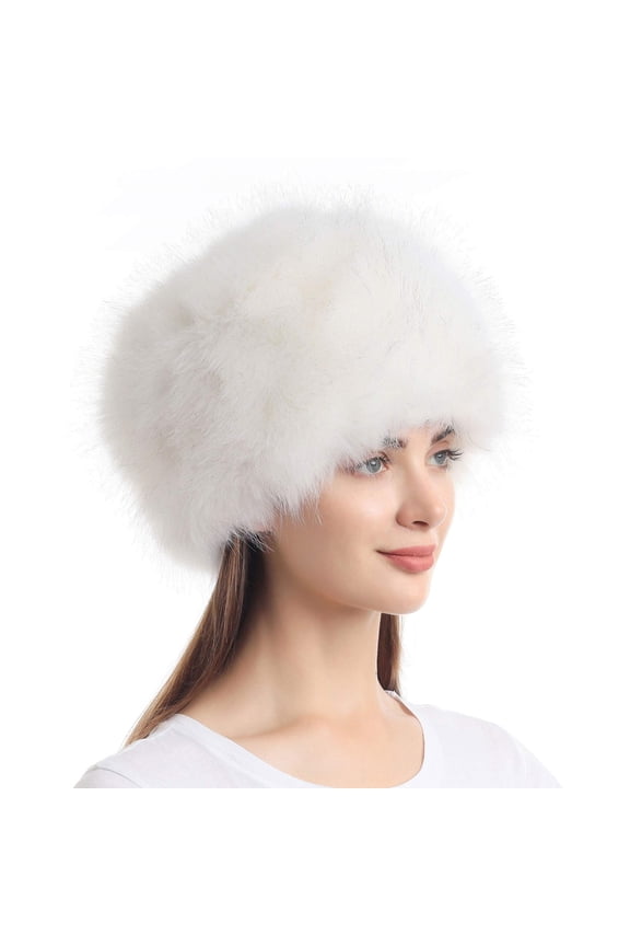 1 pcs Women's Faux Fur Hat for Winter with Stretch Cossack Russian Style White Warm Cap Winter skiing