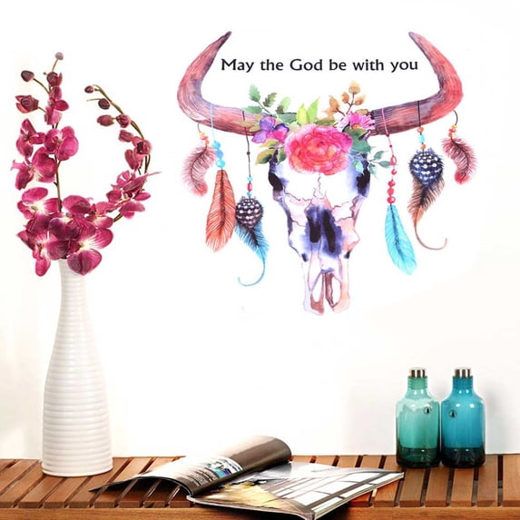 1 pcs/set DIY Colorful Creative Horns with Feathers Wall Sticker for Living Rooms Decoration
