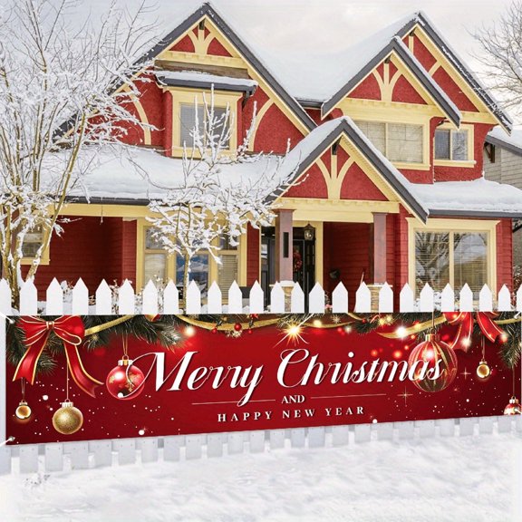 1 piece, 2D flat Christmas and New Year's Happy wall banner, perfect for garden, house, fence, garage decoration, wall decoration, courtyard sign, party decoration, home decoration, party supplies, 7