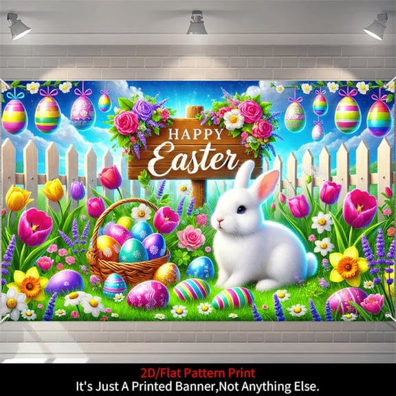 1 piece, 2D flat, Easter banner background decoration, home outdoor background wall hanging decorative banner, party supplies, indoor/outdoor party decoration, entrance passage, terrace, garden wall