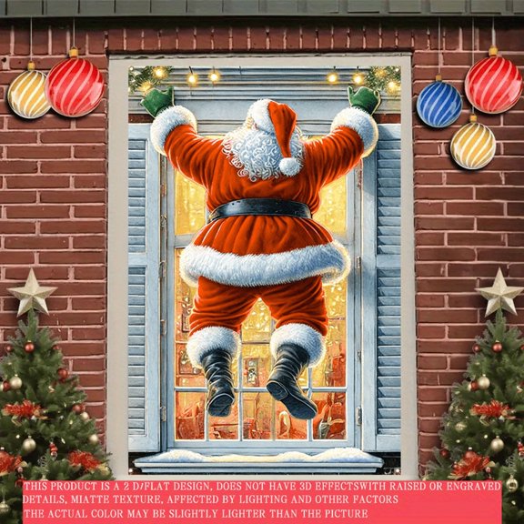 1 piece, 2D flat banner, Christmas Santa Claus pattern curtain decoration, door and window decoration banner, festival party supplies, home decoration, suitable for indoor and outdoor party decoratio