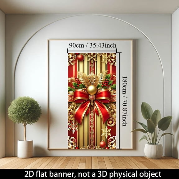 1 piece, 2D flat banner, Christmas door cover decoration banner, Christmas bow pattern banner background, holiday party supplies, home decoration, suitable for indoor and outdoor party decoration, 35