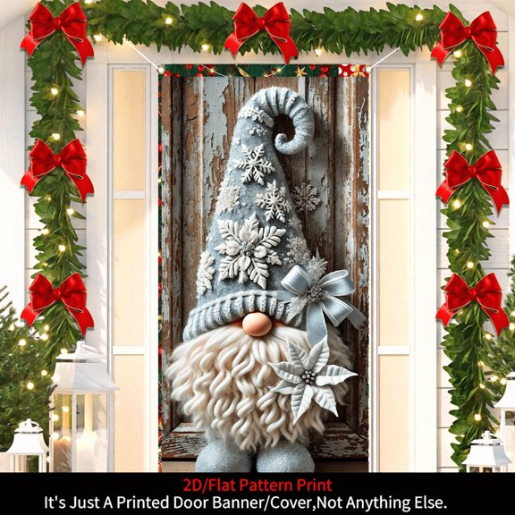 1 piece, 2D flat banner, Christmas door cover decoration banner, Christmas dwarf snowflake pattern banner background, winter Christmas party supplies, home decoration, suitable for indoor and outdoor